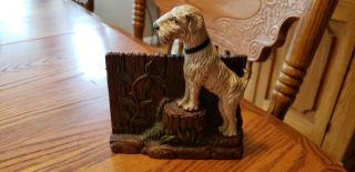 Antique Painted Heavy Sorroco Airedale Terrier Brush & Comb Stand