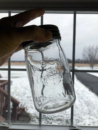 Vtg Clear Pint Fruit Jar - Mason’s Cfjco Improved - Clyde,  N.  Y.  - Canning Bottle