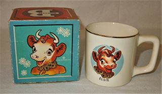 1950 Vintage Elsie The Borden Cow Ceramic Mug Cup Colorful Cartoons