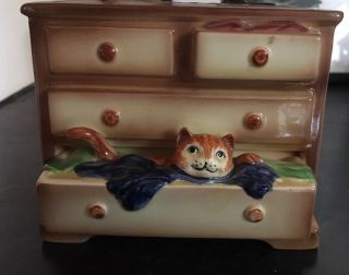Vintage Dept.  56 Ceramic Coin Bank With Music Box,  Cat In Bureau,  40 Yrs Old