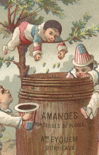 NYC 2 FRENCH BORDEAUX TRADE CARDS,  FLAG,  WINE BARRELL & BOTTLE,  BOY CLOWNS Z565 4