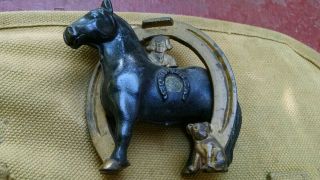 Antique Cast Iron Buster Brown & Tige Good Luck Bank With Horsehoe & Horse
