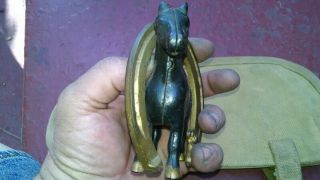 ANTIQUE Cast Iron Buster Brown & Tige Good Luck Bank with Horsehoe & Horse 5