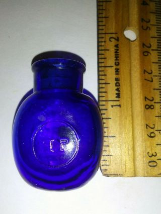 Antique (very.  Tiny) Miniature Blue Medicine Bottle 1 1/2 Inch High
