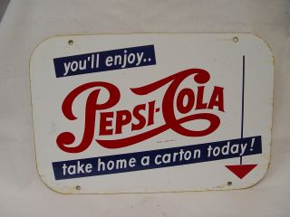 Vintage 2 Sided Pepsi - Cola Take Home A Carton Pepsi Soda Advertising Rack Sign