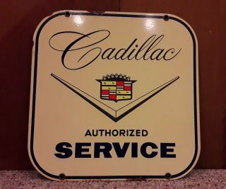Vintage Authorize Cadillac Service Advertising Gas Oil Porcelain Dealership Sign