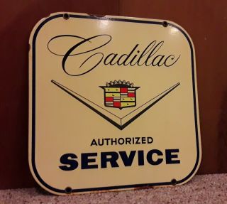 Vintage Authorize Cadillac Service Advertising Gas Oil Porcelain Dealership Sign 2