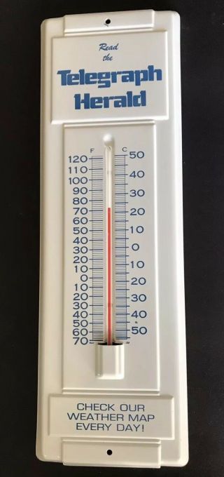 Vtg Telegraph Herald Newspaper Metal Thermometer Advertising Sign 14 " Tall