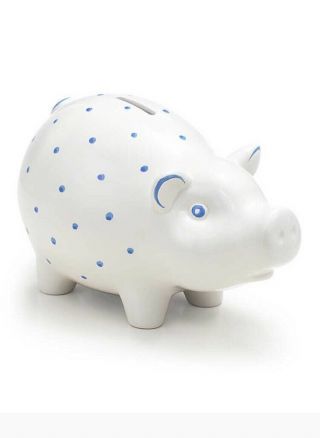 Tiffany & Co Earthenware Piggy Bank - Handpainted Polka Dot Blue