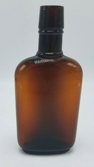 Antique Hand Blown Flask Style Amber Glass Bottle 6 1/2 " T X 3 1/4 " W Bubbles