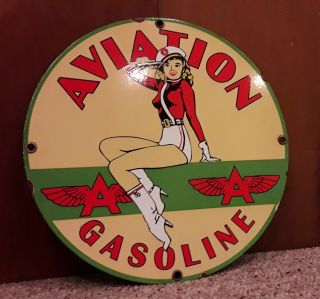 Vintage Flying A Aviation Gasoline Porcelain Enamel Gas Pump Sign