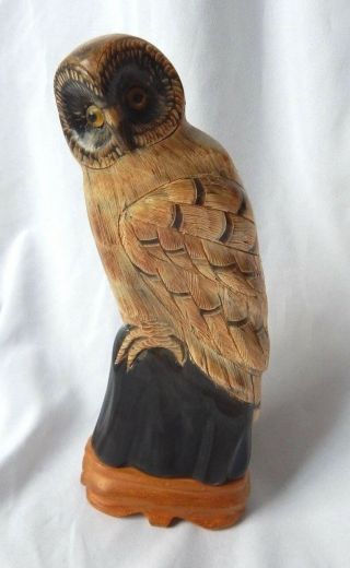 Owl Sculpture Carved Buffalo Horn 3