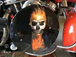 Vintage Porcelain Flaming Skull Outlaw Motorcycle Club Sign Harley Indian