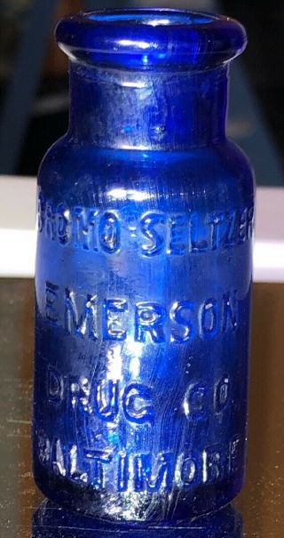 Vintage Bromo Seltzer Emerson Drug Co Baltimore Md Colbalt Blue Bottle 5 " Tall