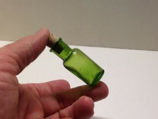 Tiny Antique Grass Green Early Cork Top Medicine Bottle.