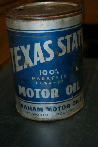 Rare Vintage Texas State 1 Qt.  Motor Oil Can Sign Around Other Can