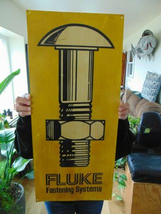 Vintage Fluke Fastener Systems Metal Sign Yellow Nut Bolt Tool Hardware Screw Us