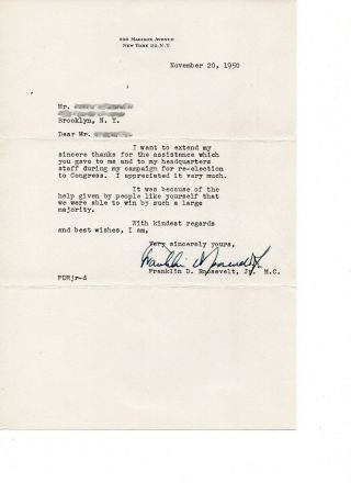 Franklin D.  Roosevelt,  Jr.  Signed Autographed Letter,  1950