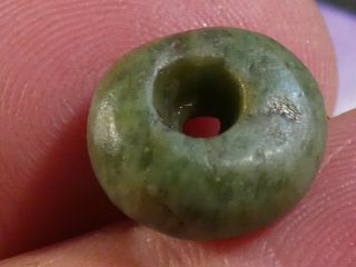 Ancient Pre - Columbian Mesoamerican Rich Green Jade Necklace Bead 12.  7 By 7.  6
