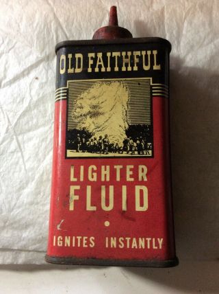 Vintage Old Faithful Lighter Fluid Tin Can Rare