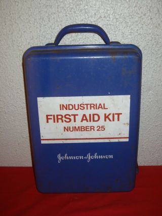 Vintage Industrial First Aid Kit Johnson & Johnson Number 25,  Metal Pre - Owned