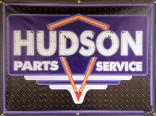 Hudson Dealer Car Parts Service Neon Style Printed Banner Sign Remake Art 4 X 3