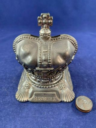 Antique Vintage Metal Still Bank - Queen Elizabeth Ii Silver Jubilee Crown