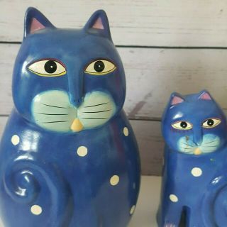 Tyber Katz Set Of Blue Ceramic Cat Figurines Made In Germany
