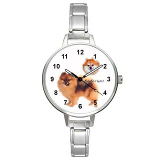 Pom Pomeranian Dog Stainless Steel Italian Charm Mens Ladies Wrist Watch Bm189