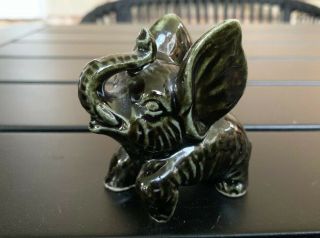 Vintage Ceramic Black Elephant Trunk Up Good Luck