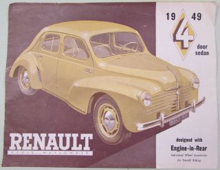 1949 Renault 4 Door Sedan Sales Brochure Literature