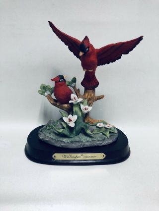 Vintage Ceramic Crimson Red Cardinal Bird Figurine Yellow Rose
