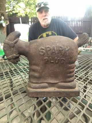 Rare Antique Cast Iron Barney Googles Spark Plug Bank