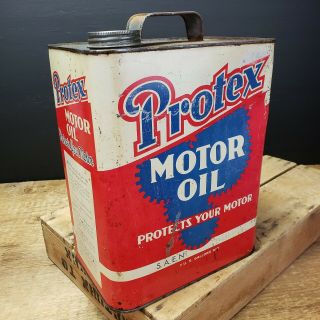 Vintage Rare Two Gallon Protex Motor Oil Can Petroliana