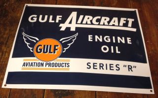 Gulf Aviation Products Engine Oil Series R Porcelain Enamel Advertising Sign
