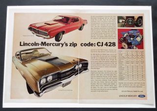 1969 Mercury Cougar Cj 428 Engine 2 Page Advertisement 16 " X 11 " Mc69