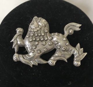 Vintage Lion Brooch Pin Jewelry 925 Sterling Silver Handmade