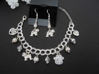 Bichon Frise Dog Charm Bracelet & Earrings With Fresh Water Pearls & Crystals