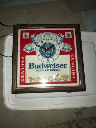 Vintage Budweiser Beer Label 3d Clydesdales Lighted Clock Advertising Sign