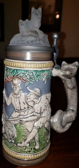 Gerz Hunting Stein Tankard Limited Edition With Ctf.  Signed Fox Handle & Lid