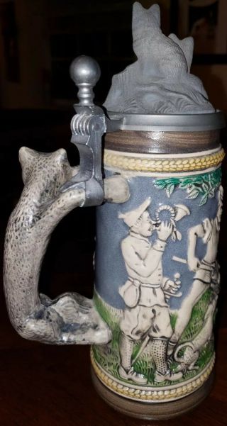 GERZ Hunting Stein Tankard Limited Edition With Ctf.  Signed Fox Handle & Lid 3