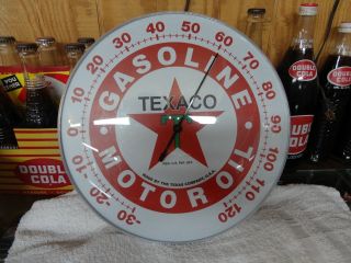 Texaco Gas & Oil Thermometer 12 " Round Licensed Glass Lens Aluminum Body
