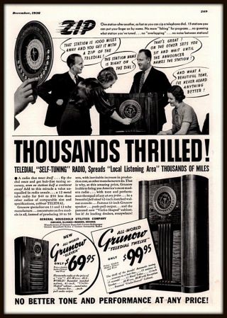 1936 Ad Grunow Self Tuning Radio Walnut Console Music Stereo Print Ad