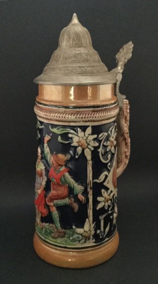 Antique Vintage 1930s Hand Painted Porcelain Beer Stein - Germany - 9.  5 "