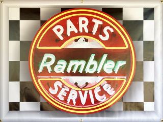 Rambler Parts Service Station Neon Effect Banner Sign Large Garage Art 4 