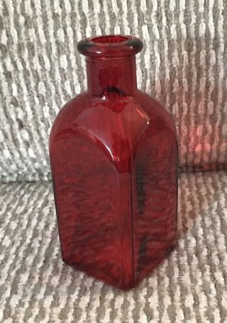 Ruby Red Stained Glass Bottle Vase Square 4 1/4”