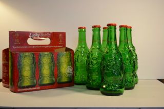 6 Lucky Buddha Enlightened Beer Bottles Six Pack Carrier & Caps V