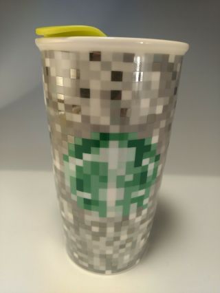 Starbucks 2012 Minecraft Rodarte Ceramic Travel Tumbler Mug Cup Grey Green White
