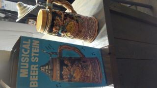 Vintage Lidded Musical Beer Stein With Box Hand Painted German