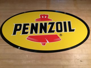 Vintage Pennzoil Double Sided Hanging Sign 31x18 Brass Rings